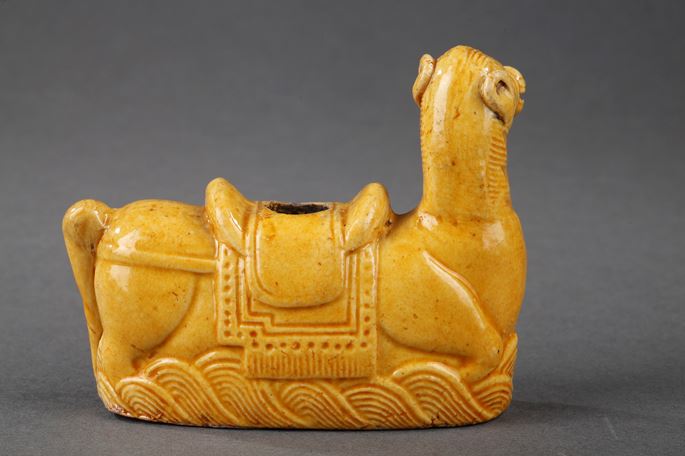 Chinese yellow enamelled biscuit water dropper in the shapeof a horse | MasterArt